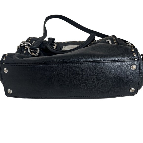 Michael Kors Black Leather Chain Whipstitch Satchel Handbag - Picture 5 of 14